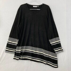 Calvin Klein size 3X Black Striped Stretch Knit Asymmetric Comfy Relax Sweater